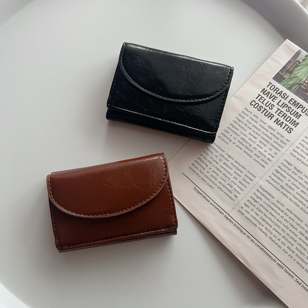 半月油蠟三層卡夾/二色