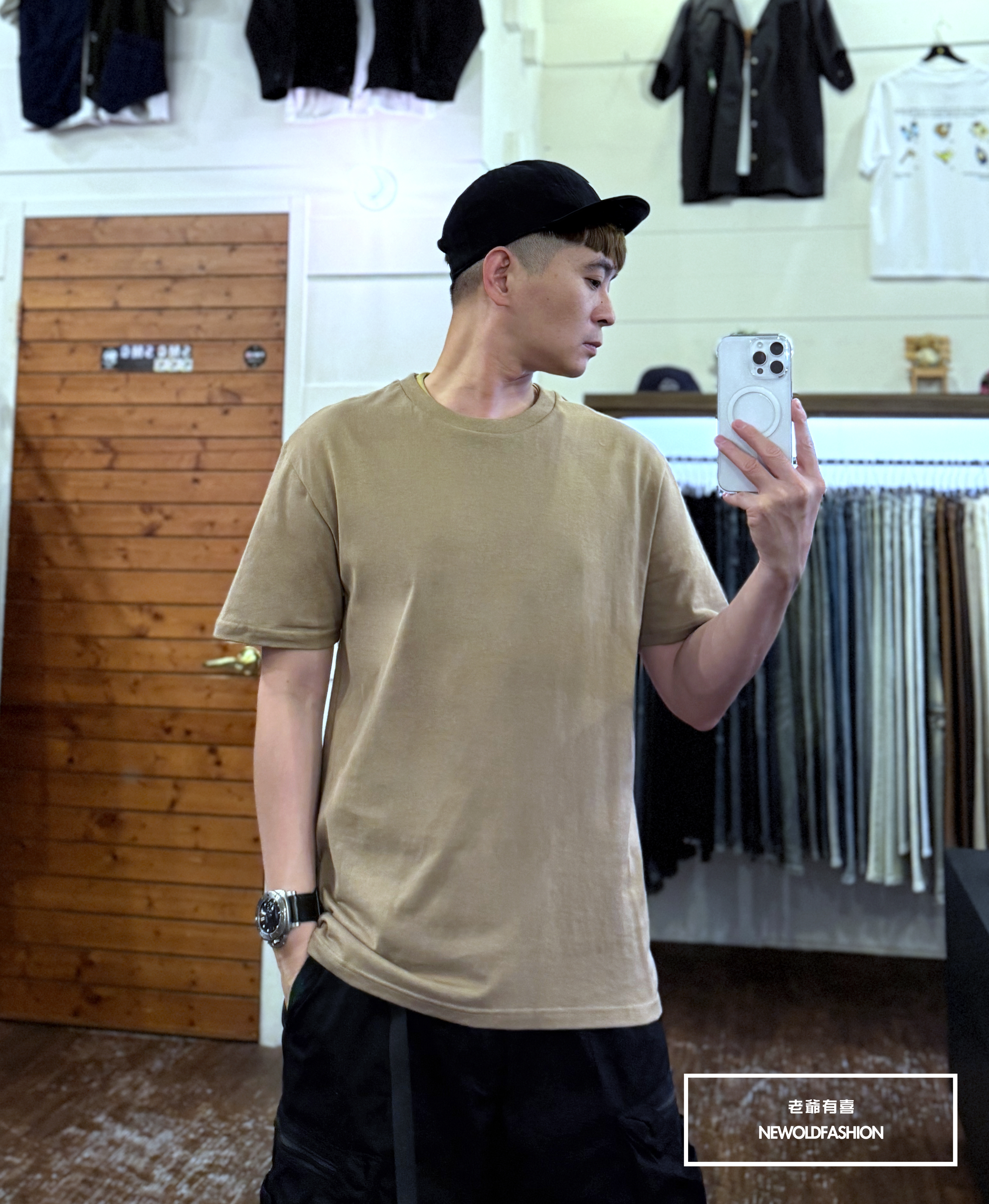 『熱銷到貨』重磅UPF50+超高防護係數素色短Ｔ恤-駝色