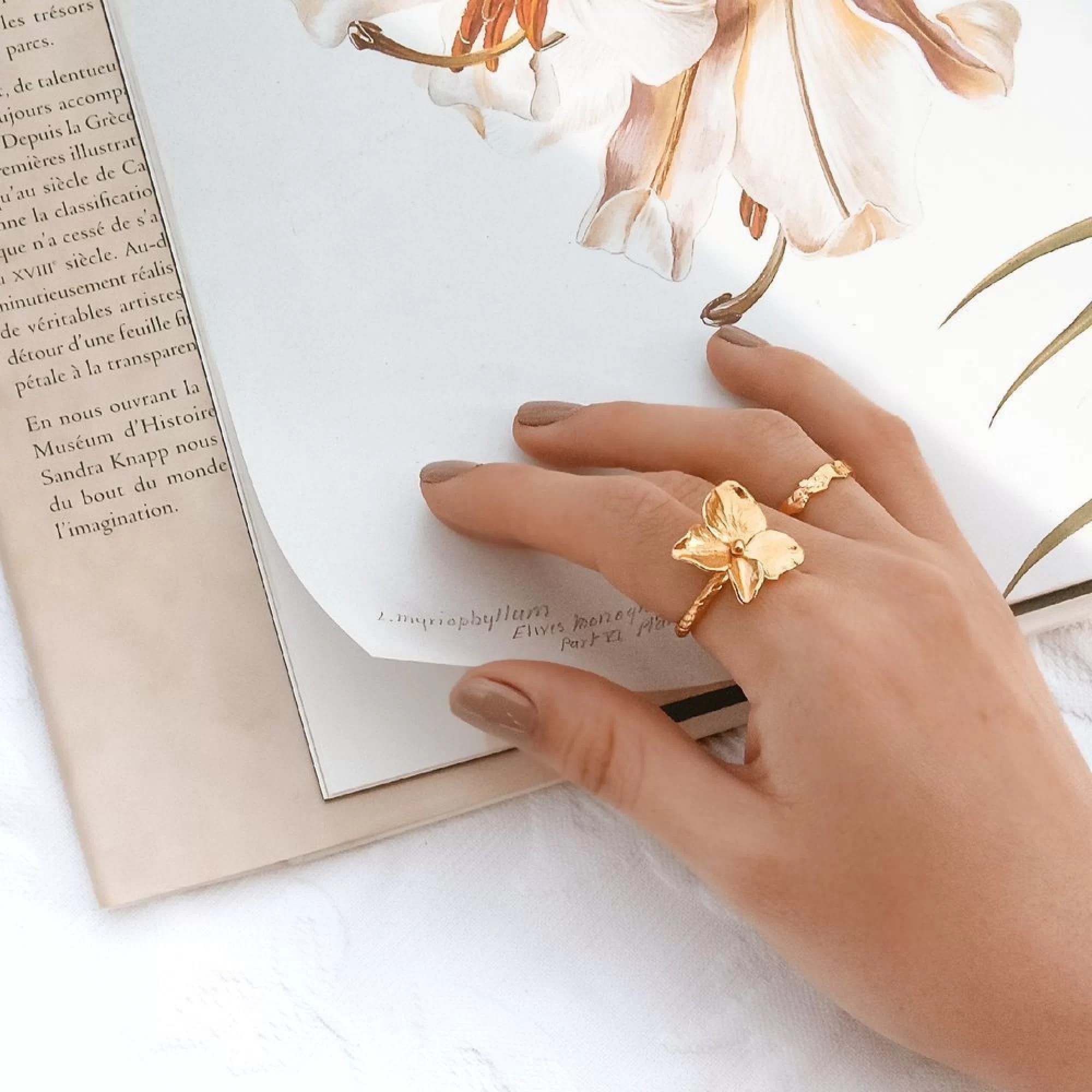 1TA0524-021 THALLO Areti Ring Geometric with Narrow Twig Base 24K Gold Vermeil on Sterling Silver #s309a (A-SK-E)