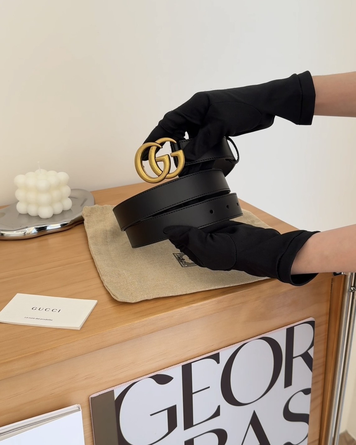 GUCCI｜雙G LOGO皮帶 3CM 黑金 105碼