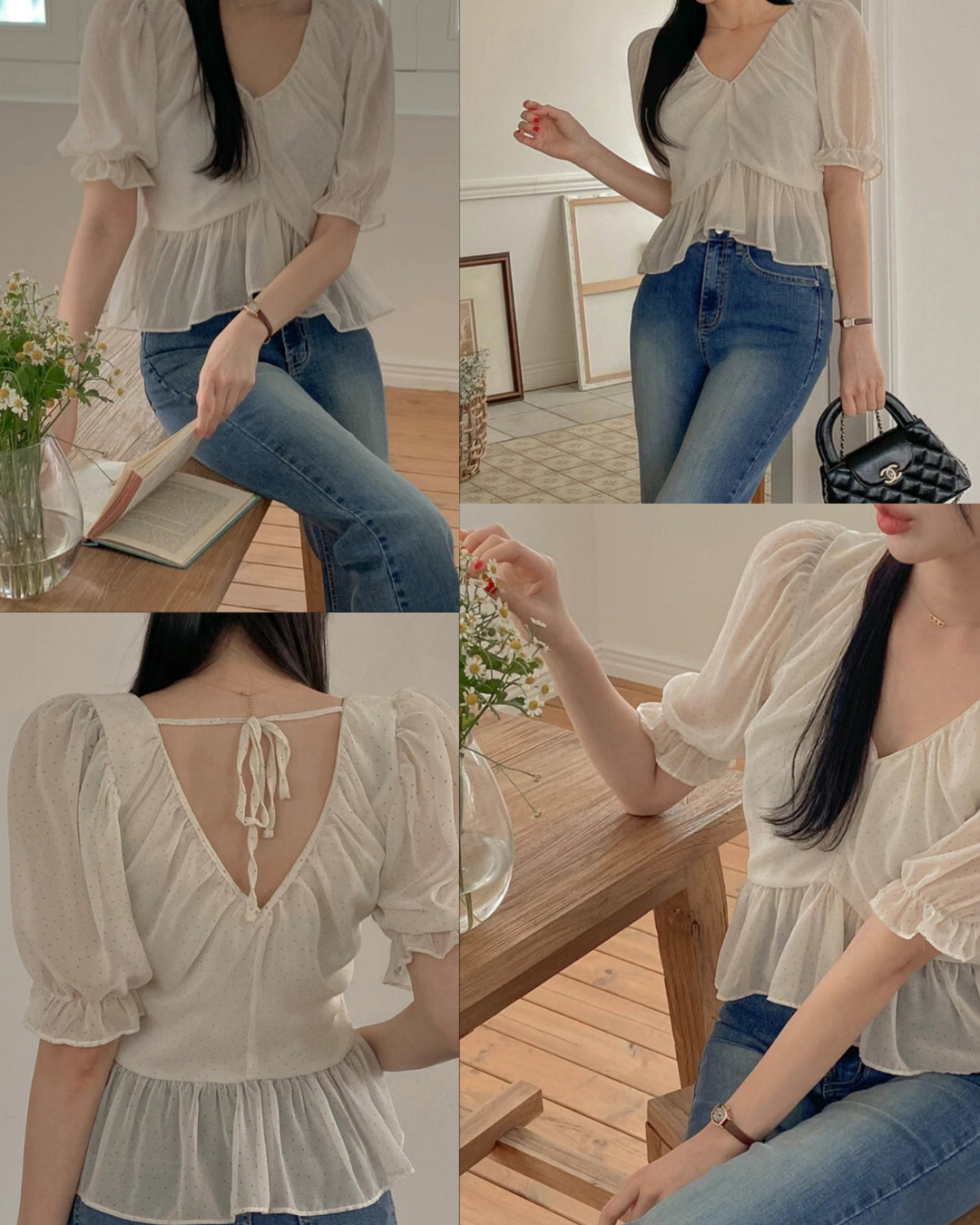 預 購 產 品 丨韓國女裝 - 甜美V領薄透上衣 Made In Korea ##7（ 預計兩星期後發貨 ）