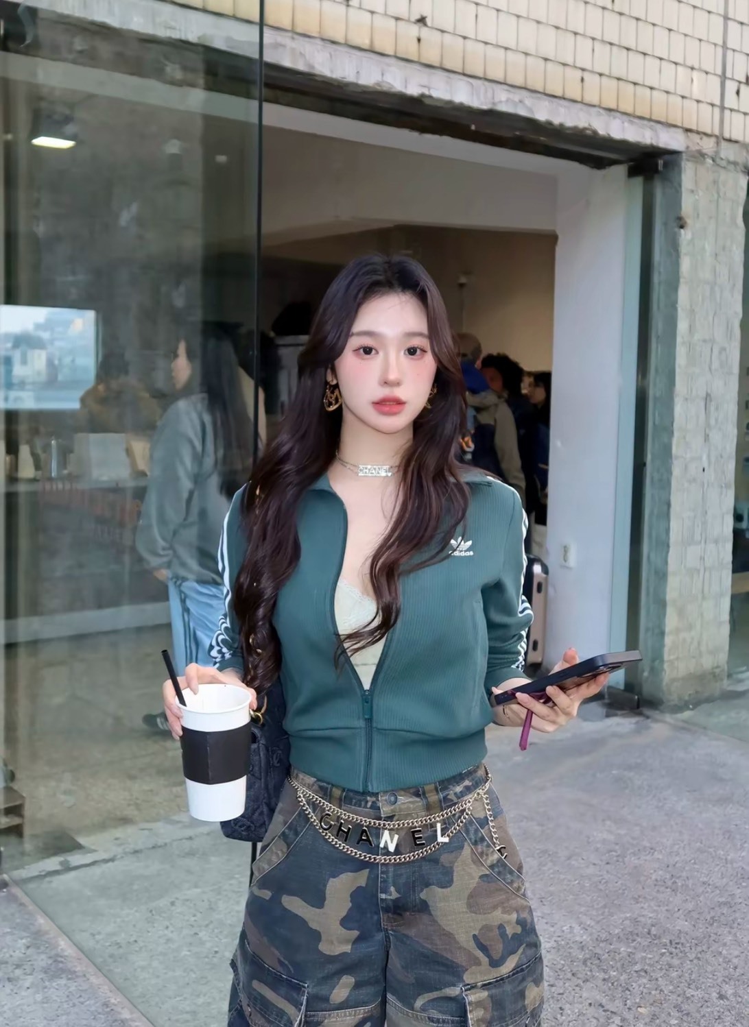 adidas ADICOLOR 綠色復古立領拉鍊外套 女款