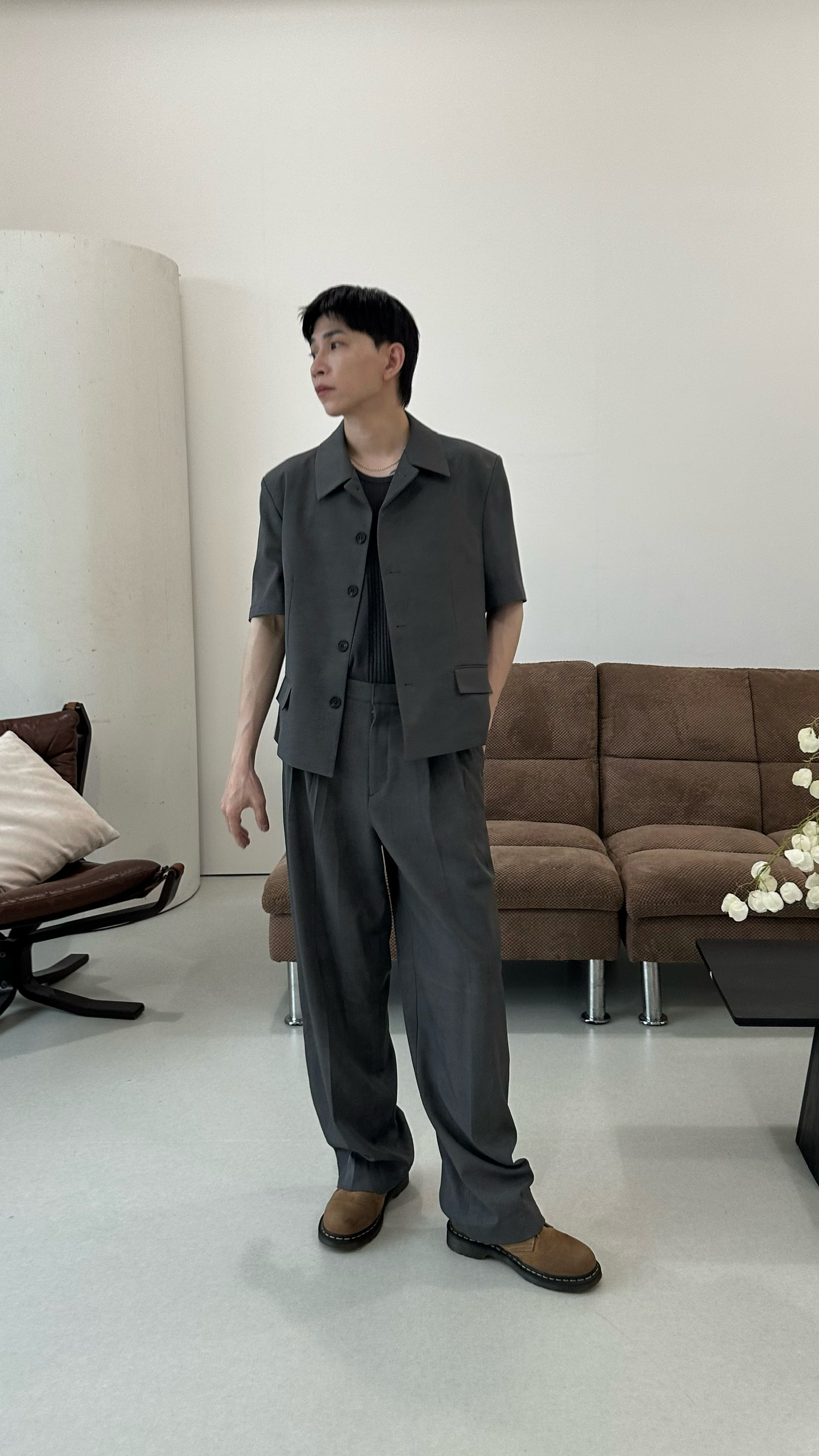 後鬆緊微暈染西裝褲