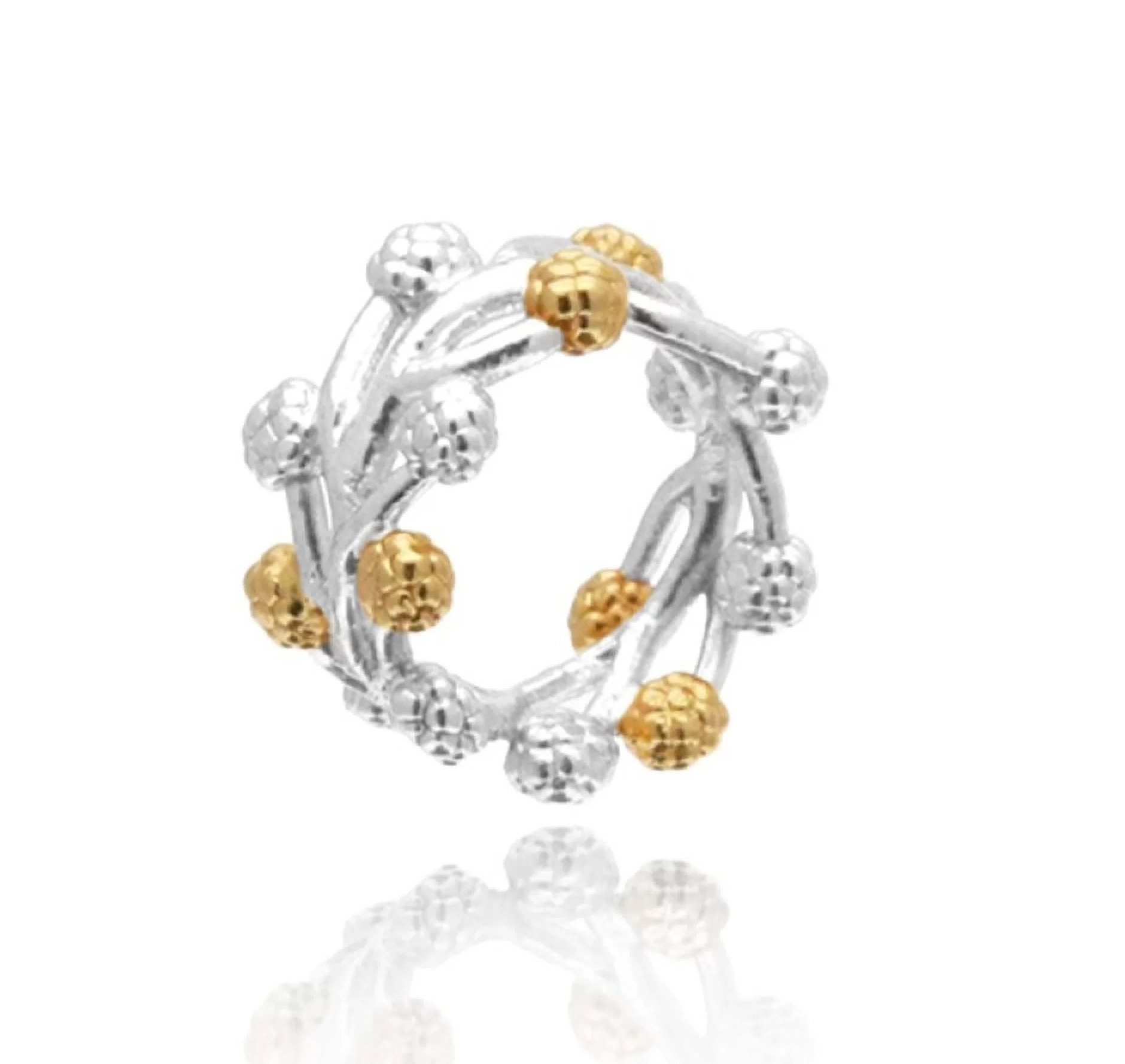 1TA0524-028 THALLO Mimosa Ring Statement with Wide Base 24K Gold and Sterling Silver #s371a (A-LX-E)