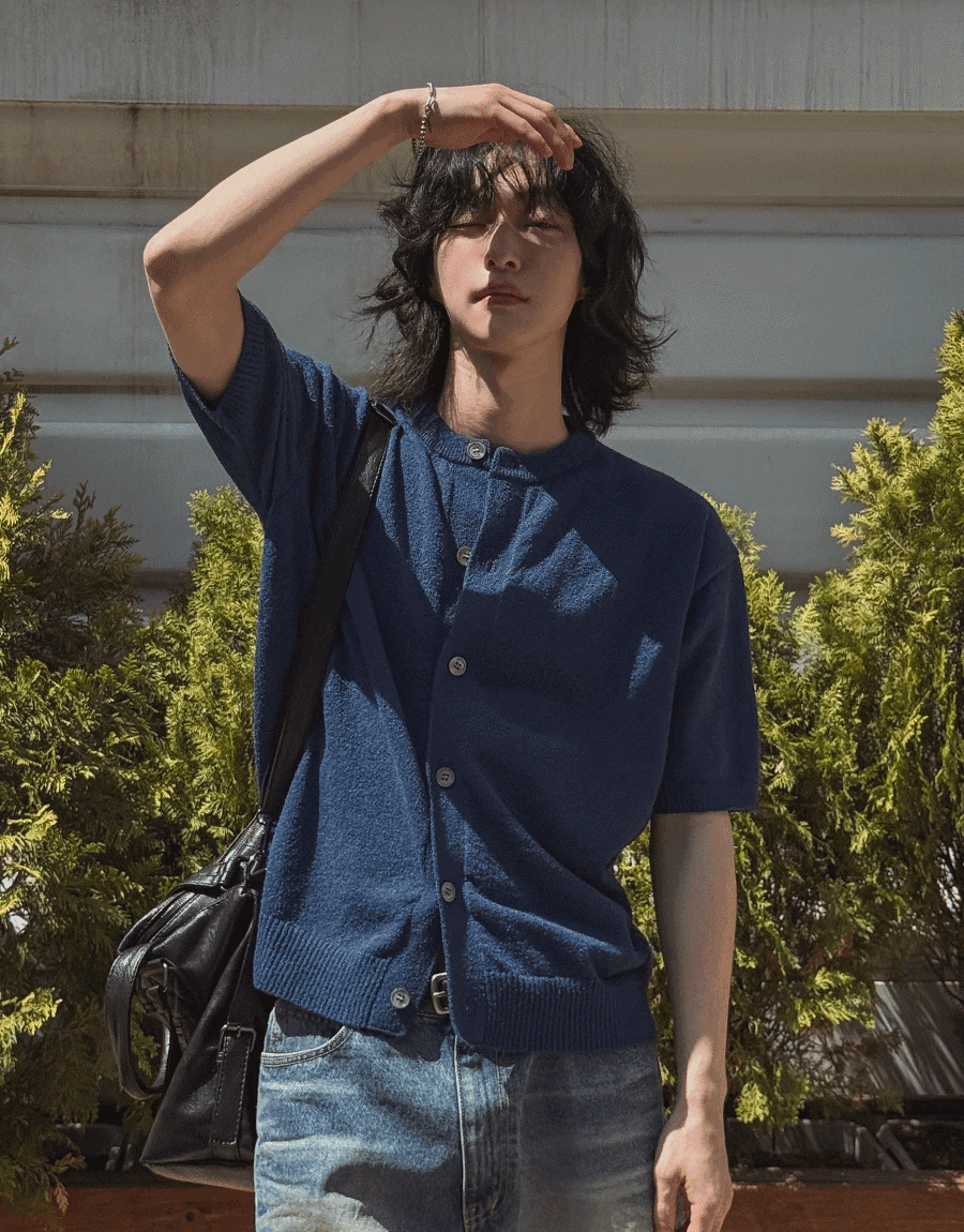 boucle 圓領短袖開襟衫