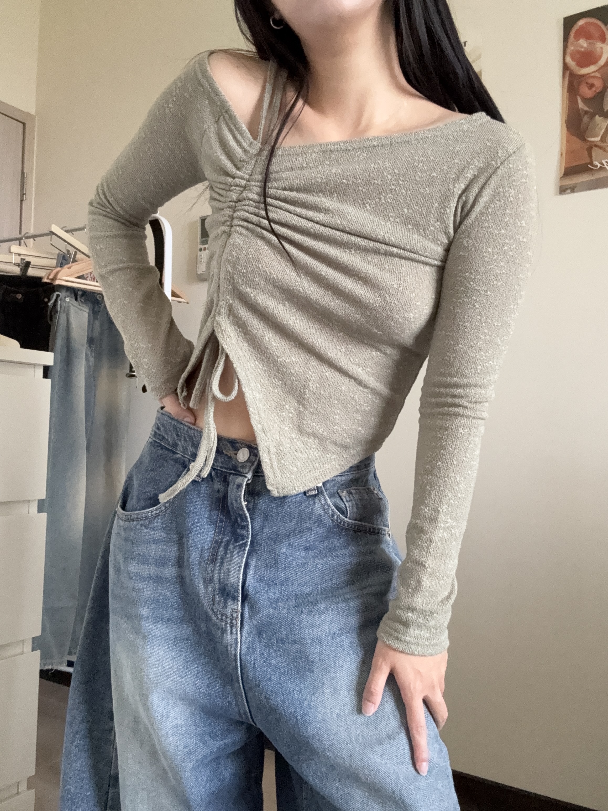 正韓 週末派對斜肩抽繩上衣（3colors）