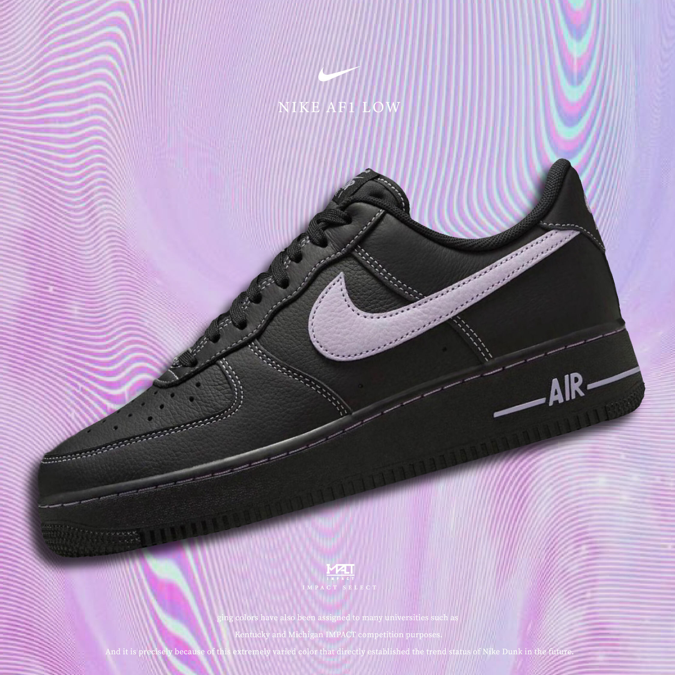 NIKE AIR FORCE 1 ''LILAC SWOOSH '' 黑紫色 男女同款 HQ2037-001