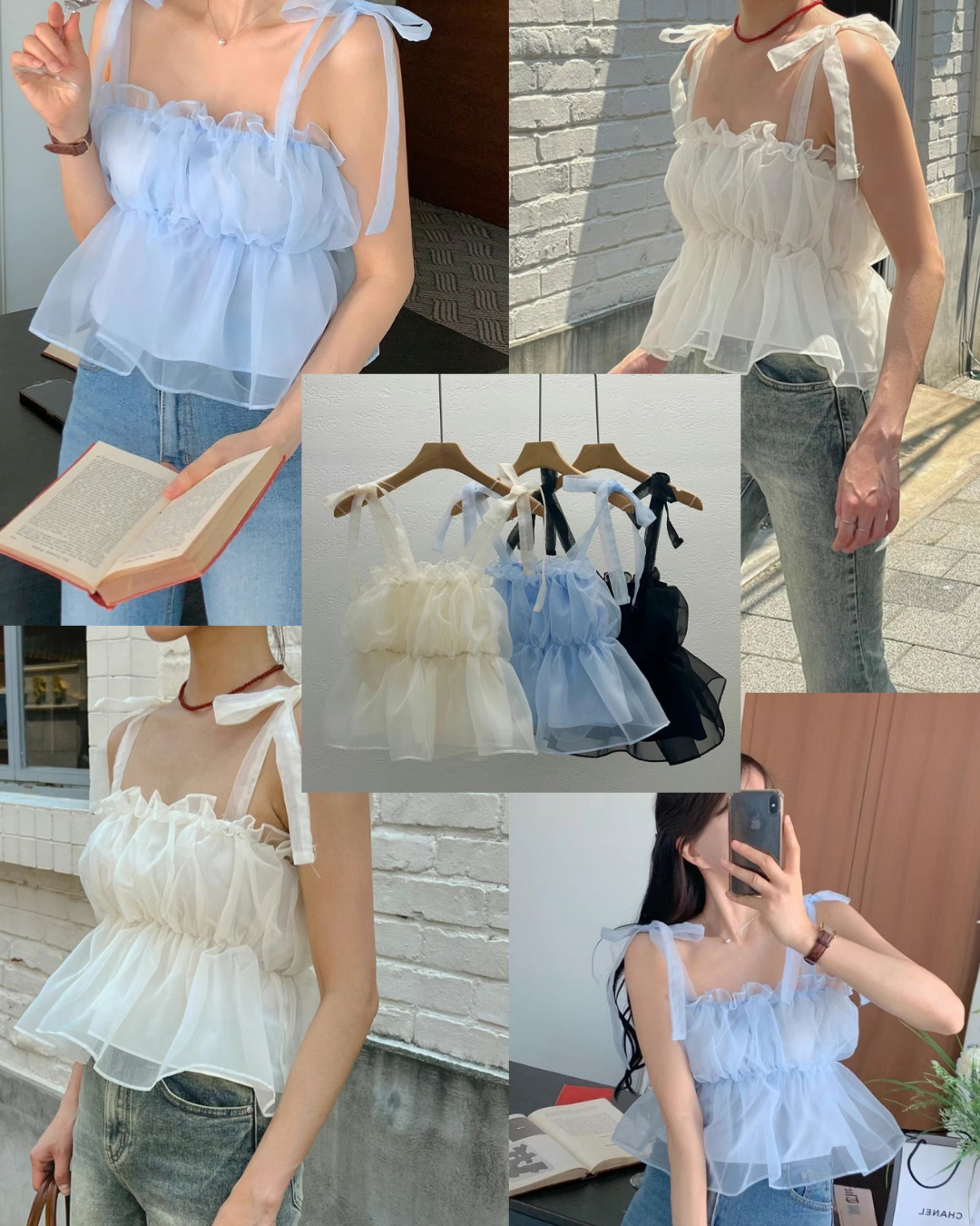 預 購 產 品 丨韓國女裝 - 甜美精緻網紗蝴蝶結吊帶上衣  Made In Korea ##8（ 預計兩星期後發貨 ）