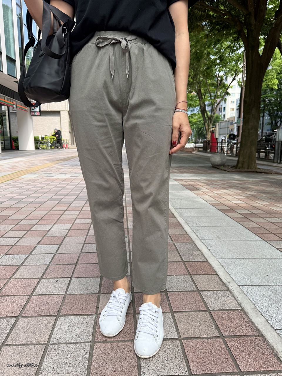 正韓自訂款超薄綁帶休閒褲 (卡其綠)