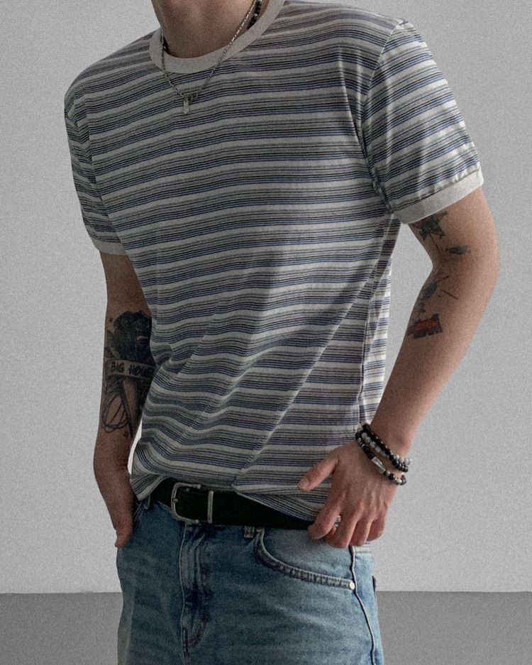 條紋拼色短袖T卹