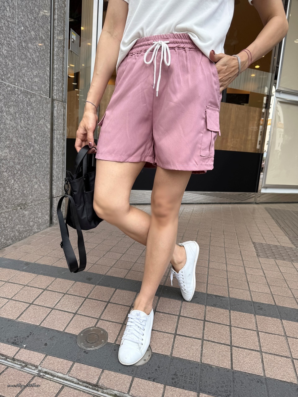 正韓outdoor感側口袋綁帶短褲 (粉)