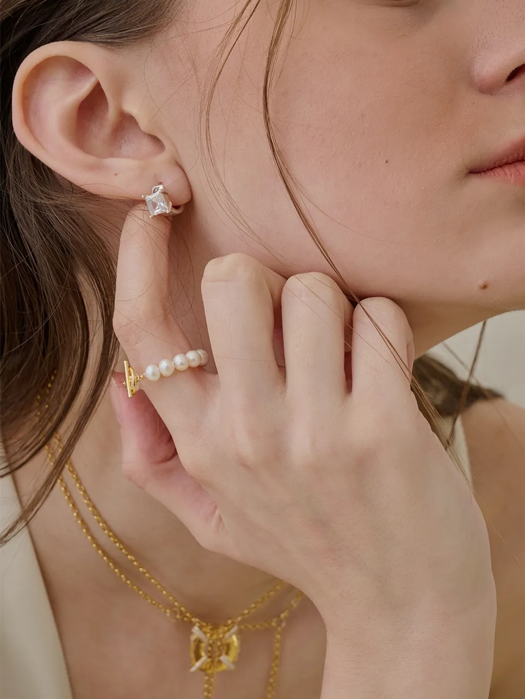 Diamond Silver Ring Earrings｜LESIS