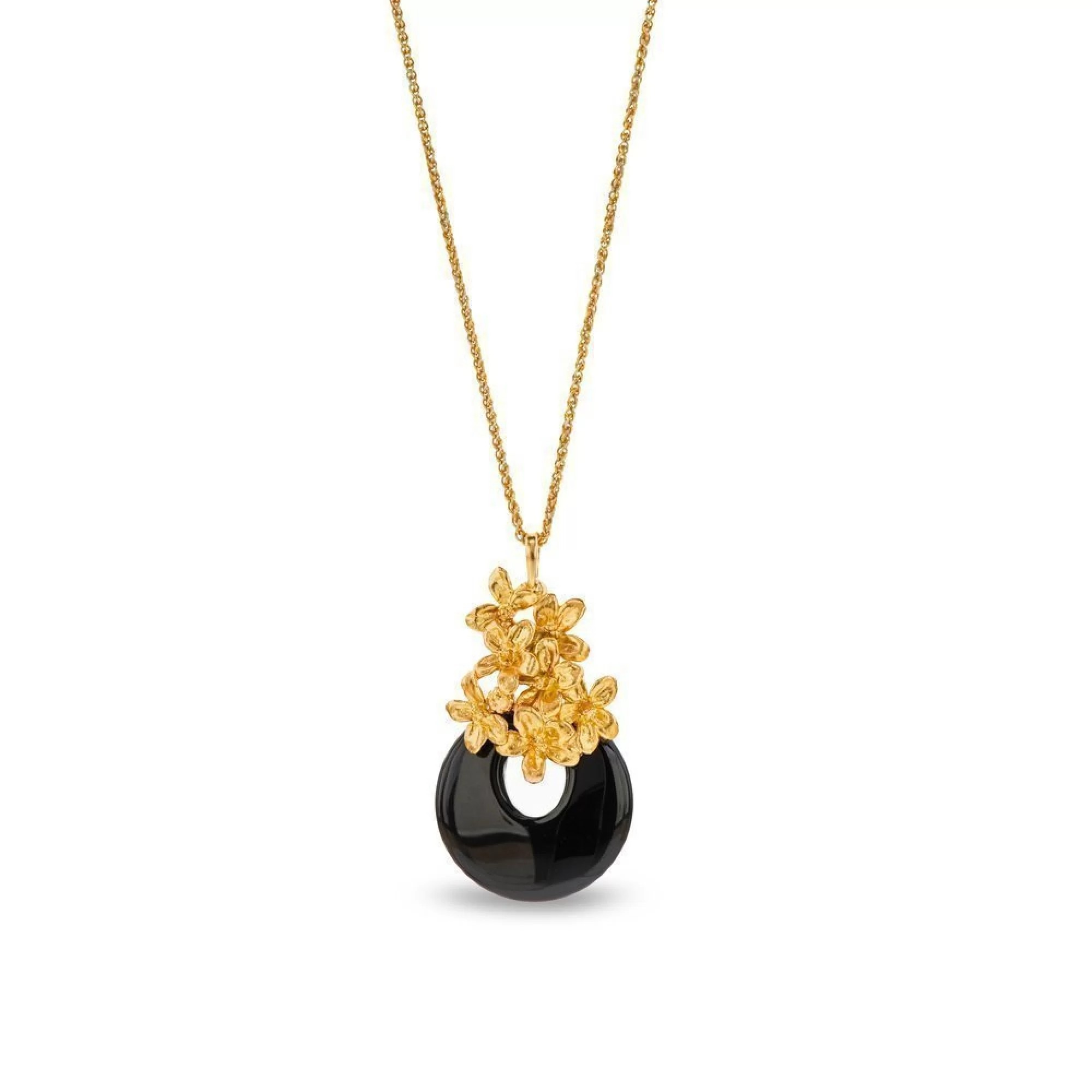 1TA0524-046 THALLO Persephone Necklace Statement 24K Gold Vermeil on Sterling Silver Black Agate #s751b (A-SK-E)