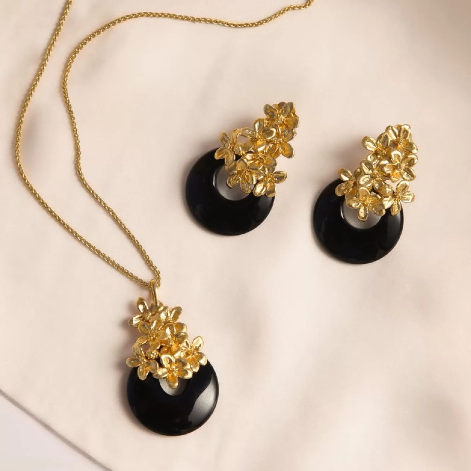 1TA0524-046 THALLO Persephone Necklace Statement 24K Gold Vermeil on Sterling Silver Black Agate #s751b (A-SK-E)