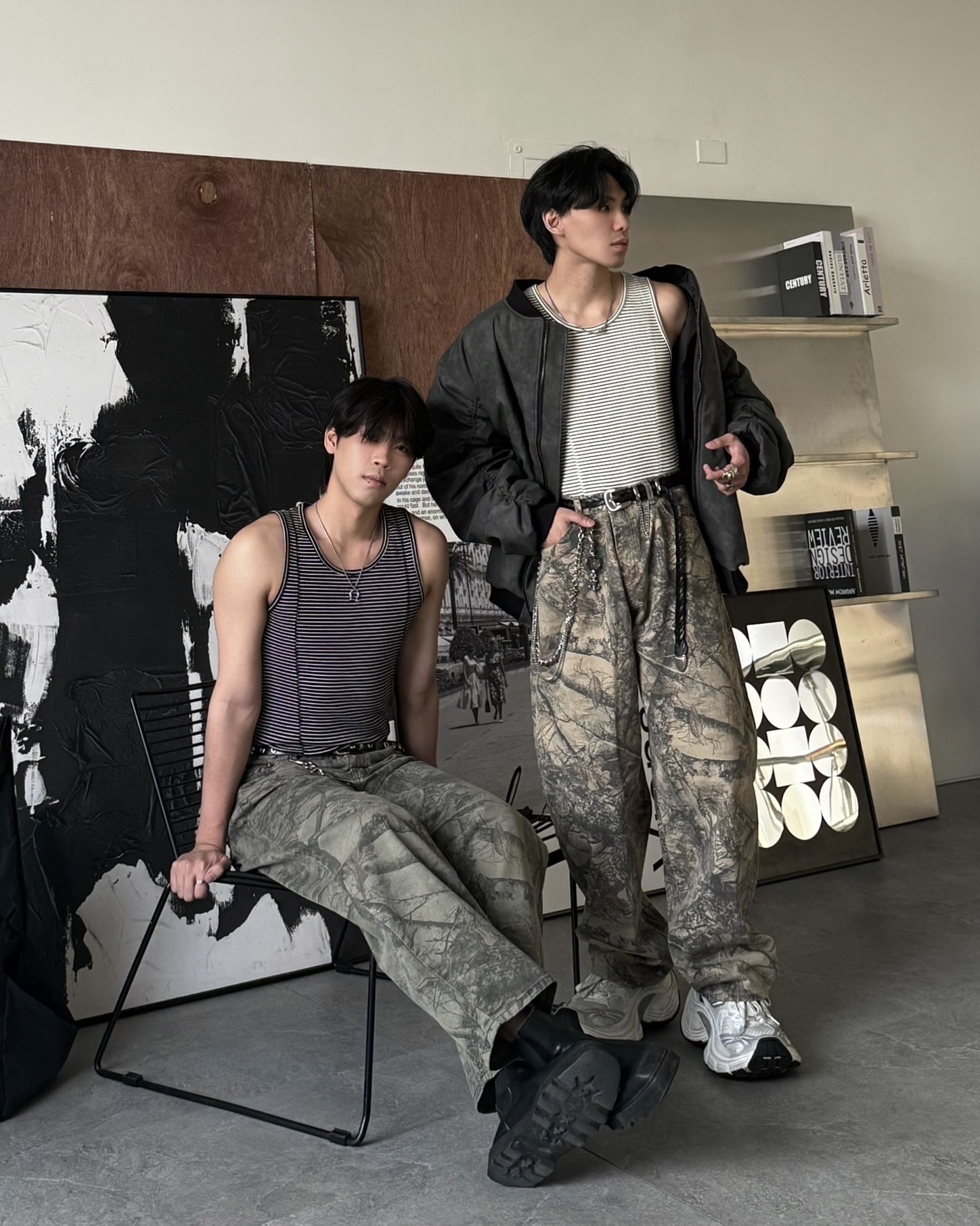 𝐇·𝐓·𝐒 韓國 迷霧枝界 水洗 樹枝造型 枯枝 斑駁 寬鬆 牛仔褲 長褲