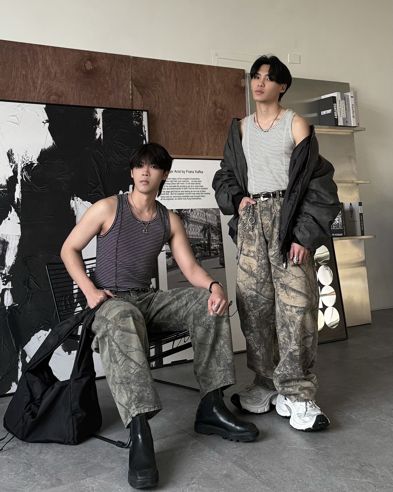 𝐇·𝐓·𝐒 韓國 迷霧枝界 水洗 樹枝造型 枯枝 斑駁 寬鬆 牛仔褲 長褲