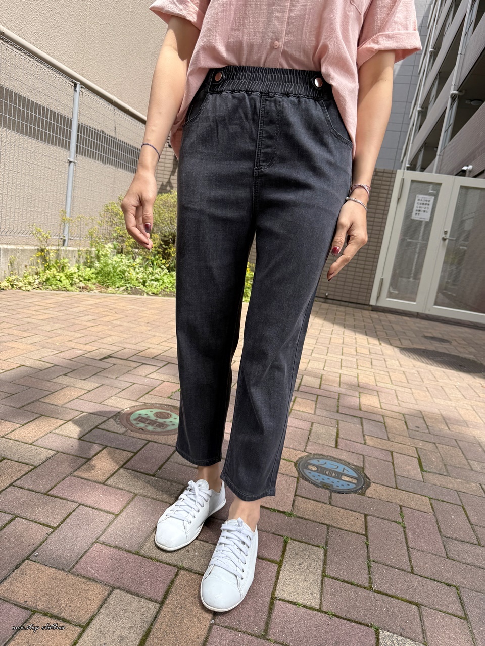 正韓夏日墨黑薄款後鬆緊小直筒