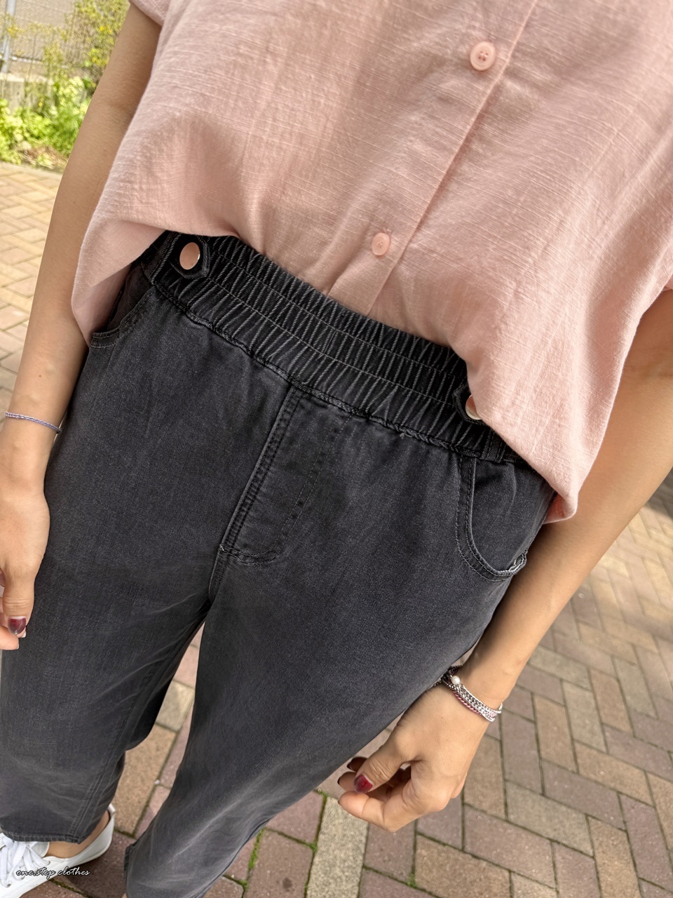 正韓夏日墨黑薄款後鬆緊小直筒