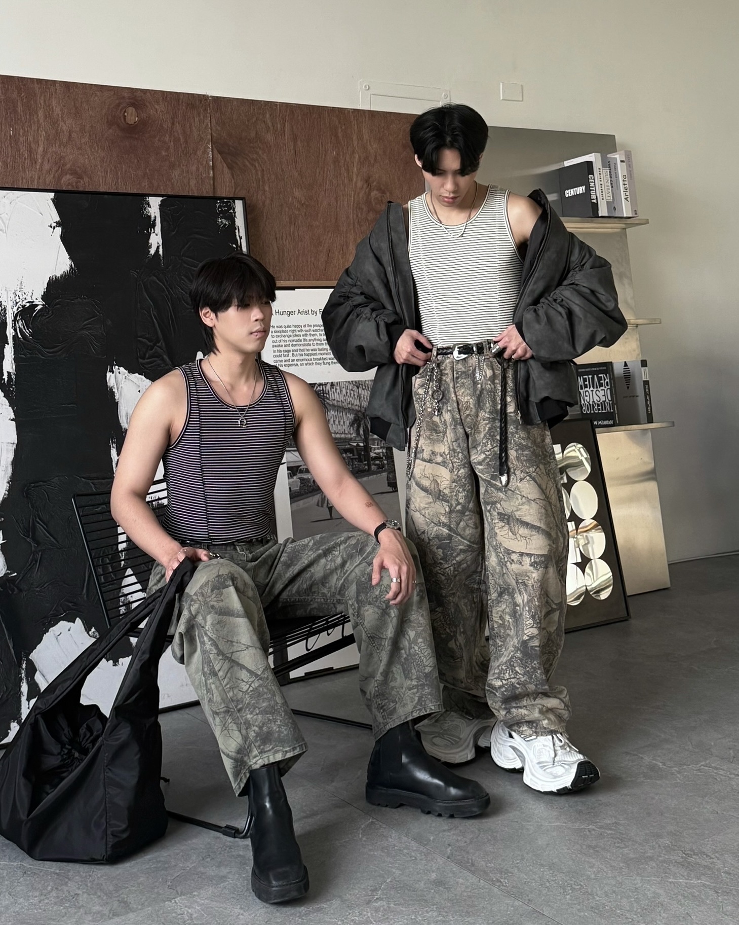 𝐇·𝐓·𝐒 韓國 條紋設計 線條感 滿版 雙線紋路 顯壯 修身貼身 背心