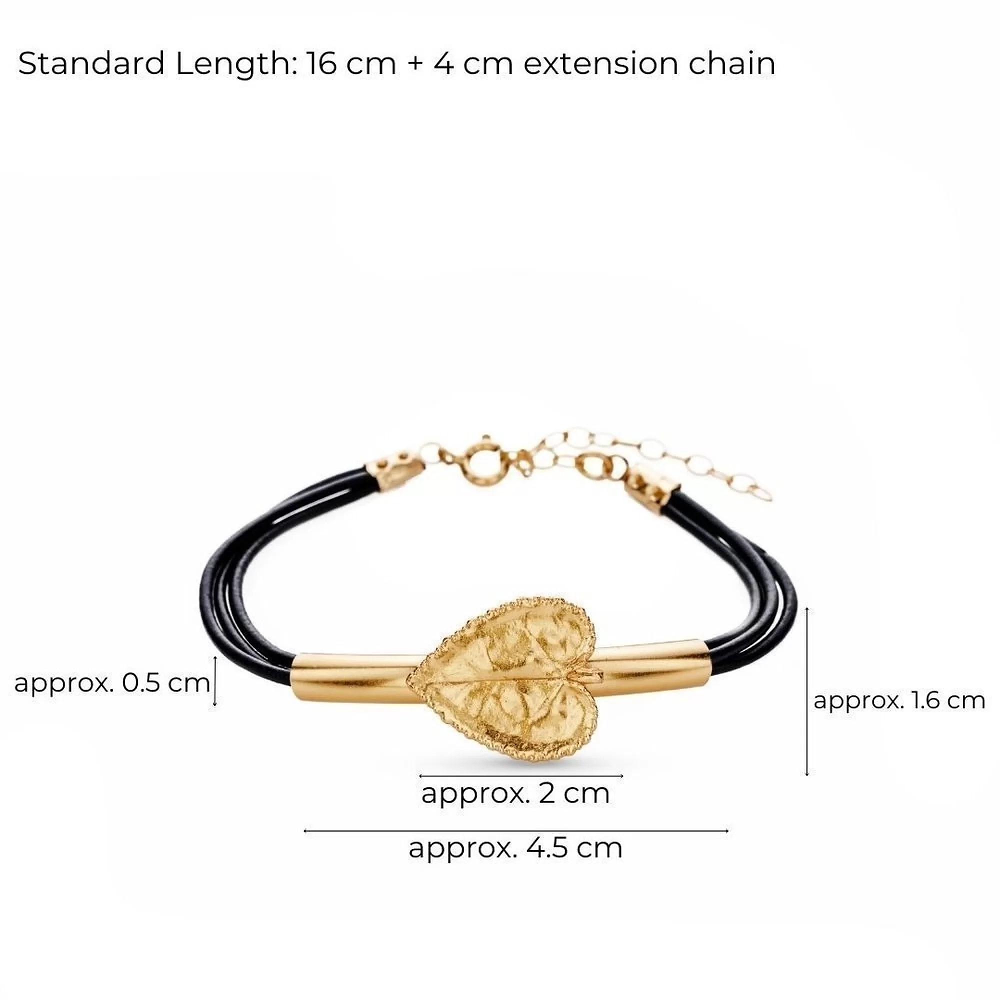 1TA0524-055 THALLO Emotions Cyclamen Bracelet Leather 24K Gold Vermeil on Sterling Silver Black #s141b (A-SK-E)