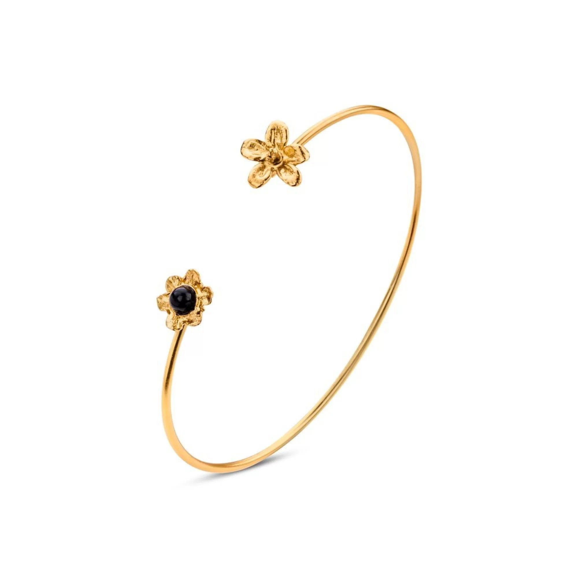 1TA0524-058 THALLO Nefeli Bracelet Mini with Flexible Wire 24K Gold Vermeil on Sterling Silver Black Agate #s232b (A-SK-E)