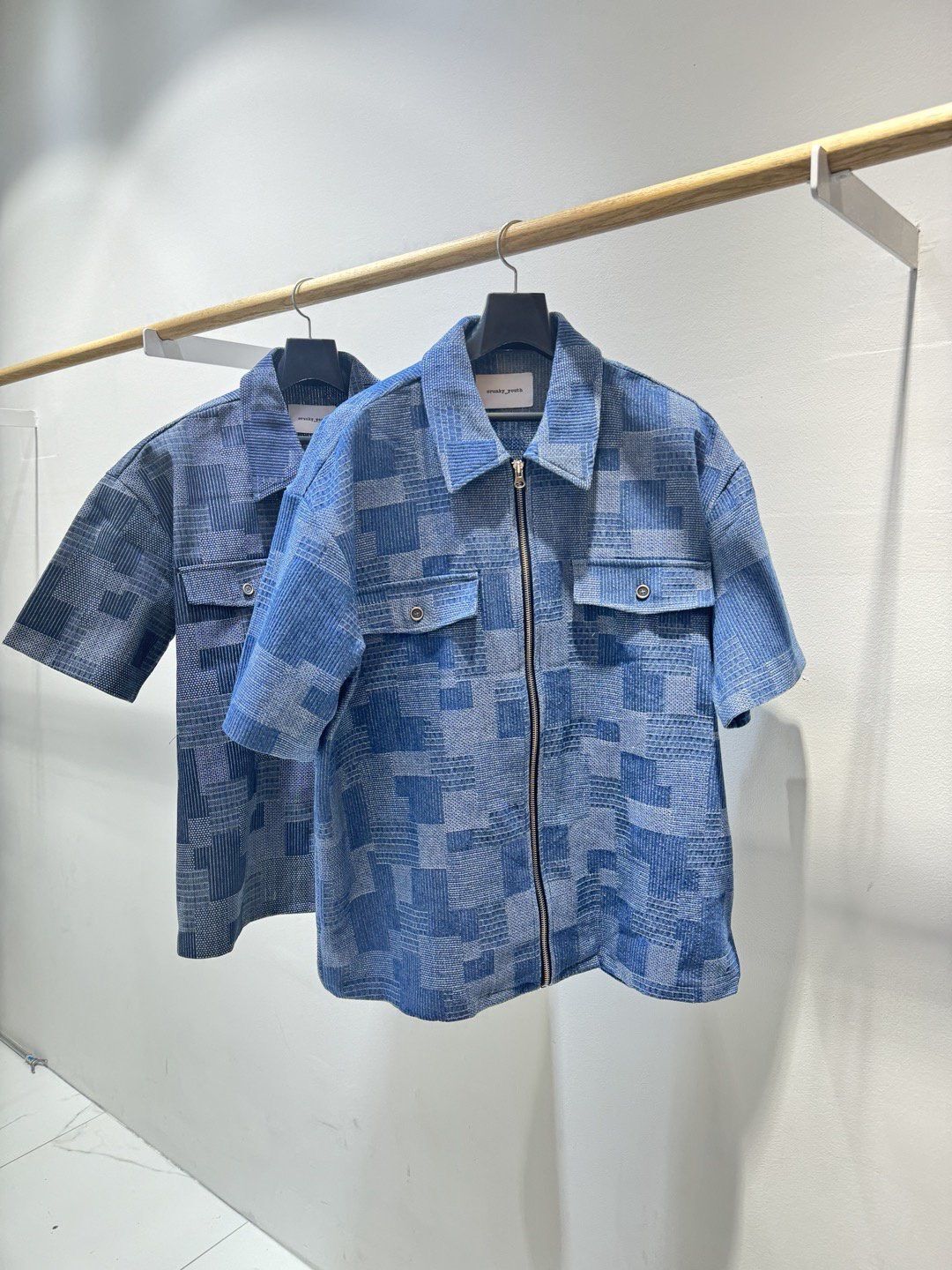 格紋拉鍊開胸短袖外套 C_y-112S