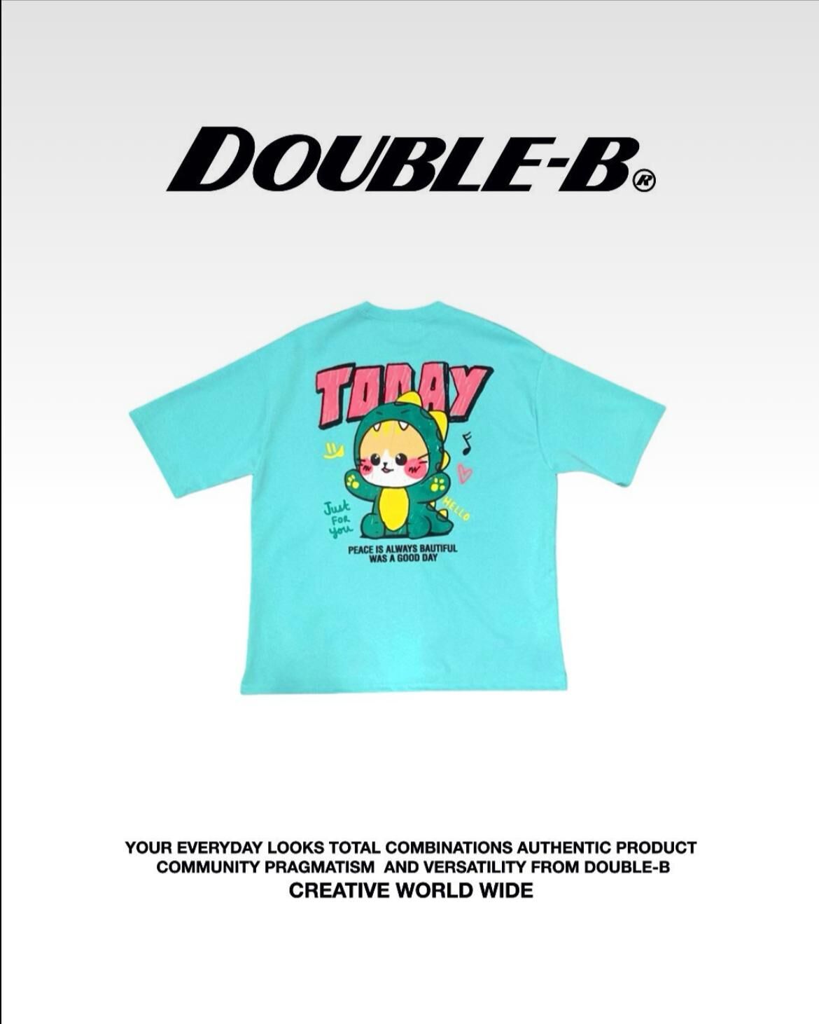 貓仔圖案英文字短袖Tee Double-B-014T