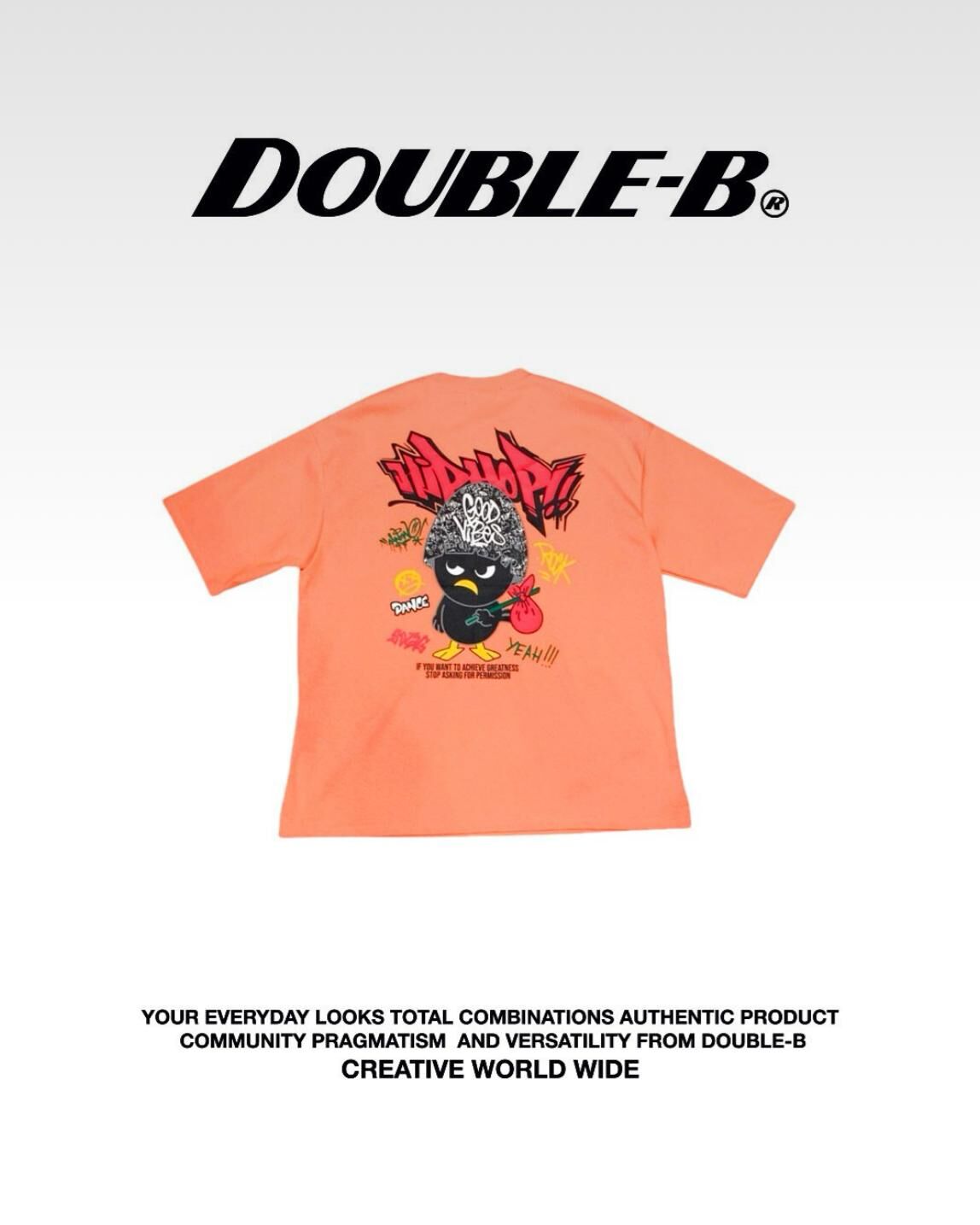 雀仔圖案英文字短袖Tee Double-B-016T