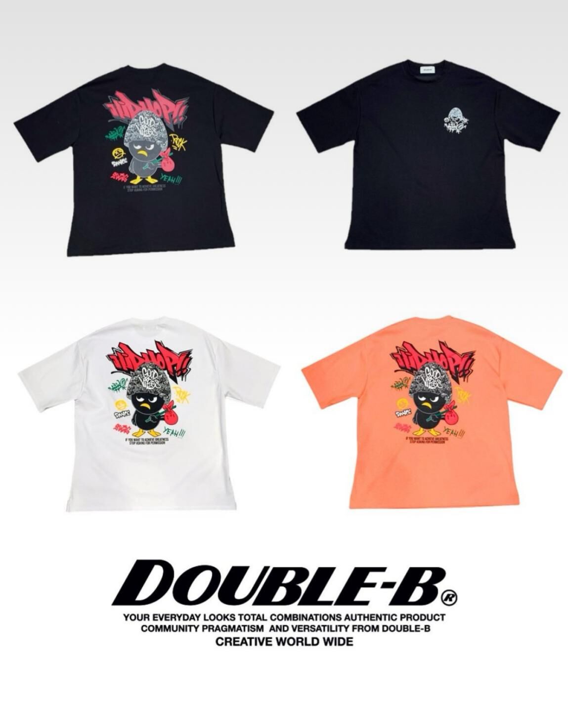 雀仔圖案英文字短袖Tee Double-B-016T