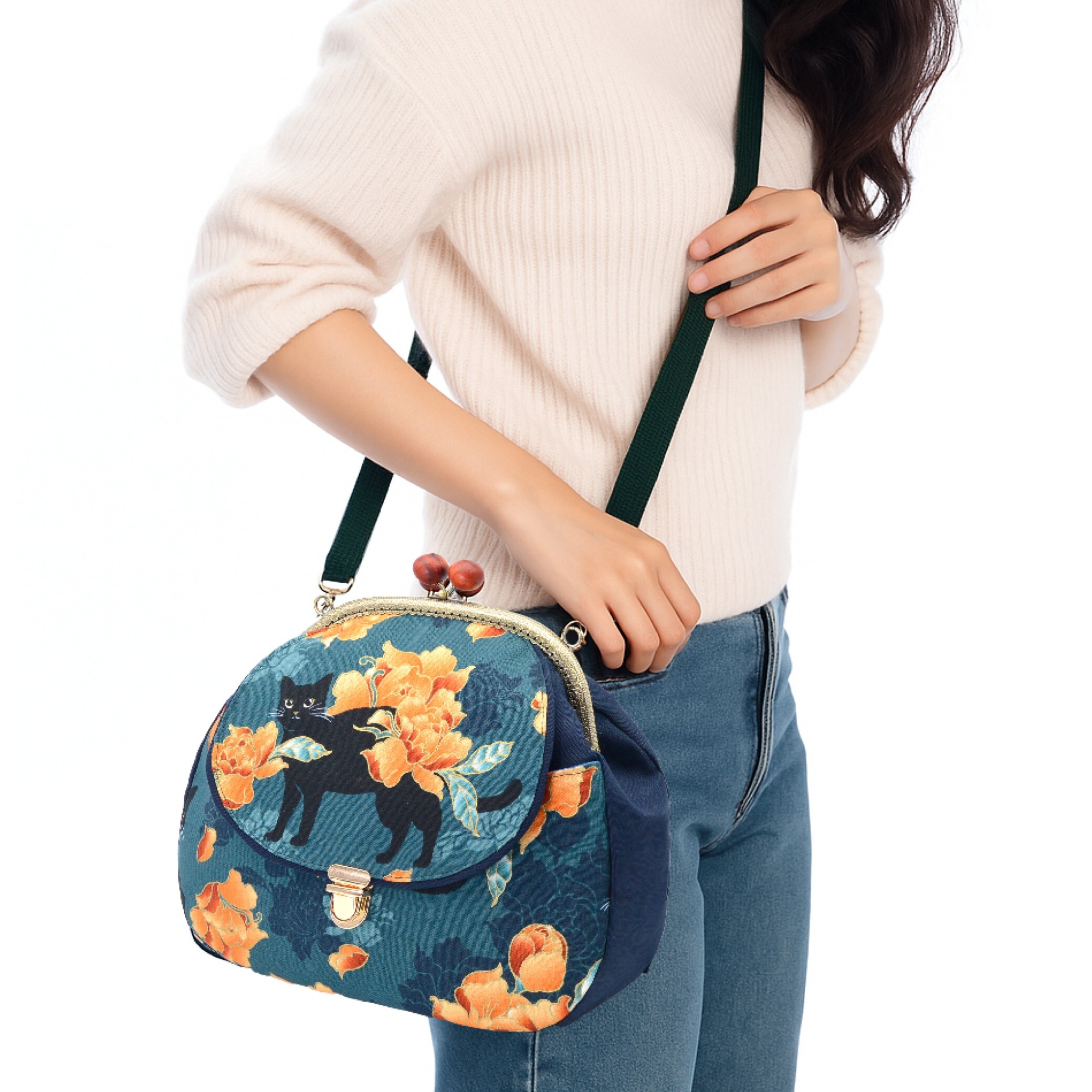 20.5公分木珠頭半圓口金【贈蓋子口袋肩背後背包紙型】