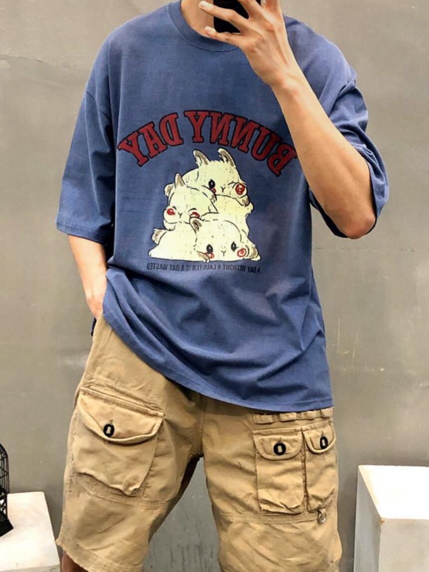 兔仔圖案英文字短袖Tee Double-B-017T