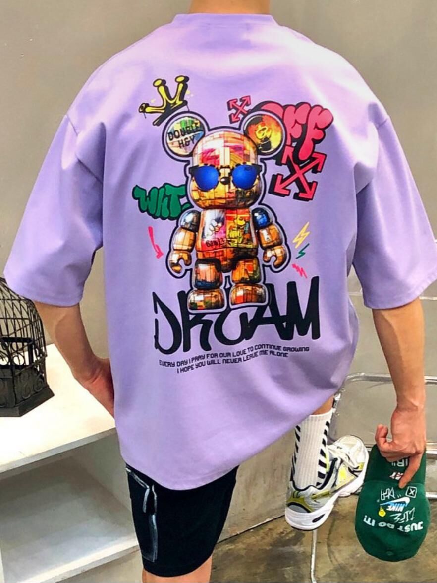 熊仔圖案英文字短袖Tee Double-B-018T