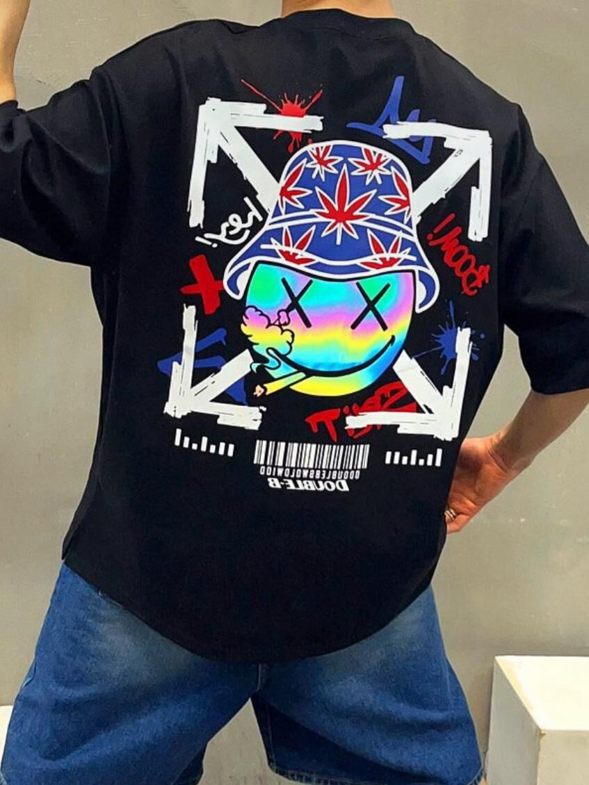 3M反光哈哈笑圖案英文字短袖Tee Double-B-020T