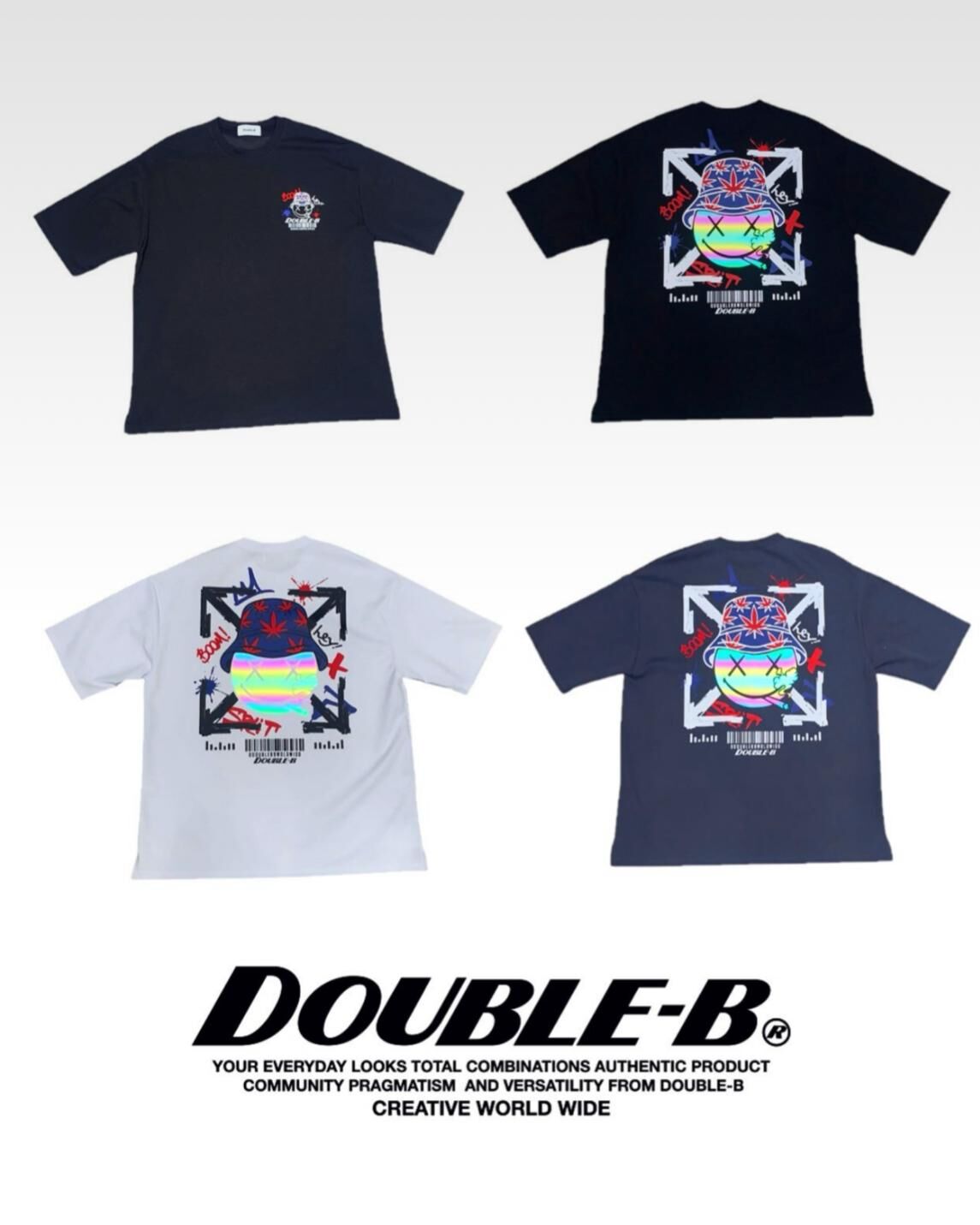 3M反光哈哈笑圖案英文字短袖Tee Double-B-020T