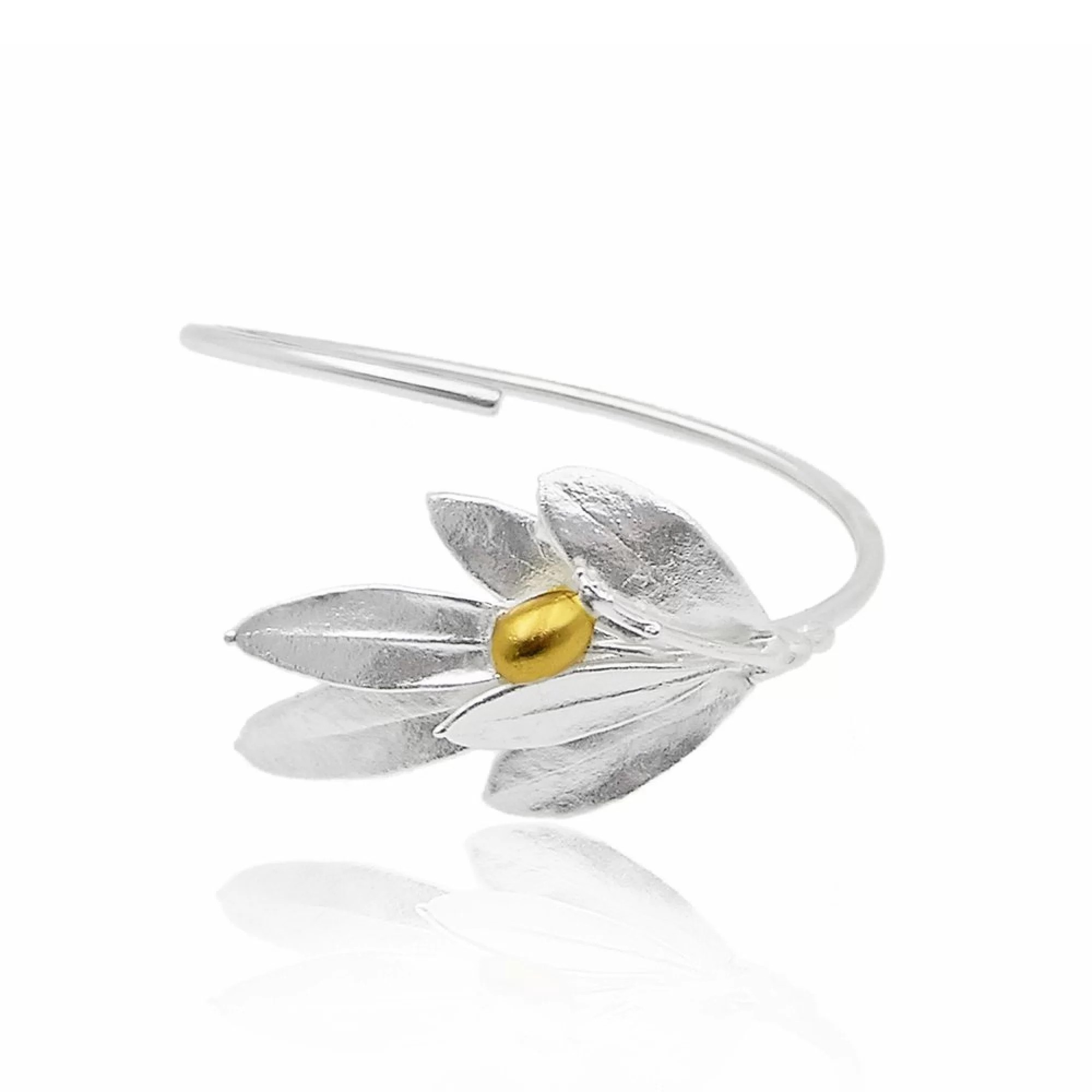 1TA0524-073 THALLO Athena Olive Bracelet Statement with Flexible Wire 24K Gold and Sterling Silver #s026b (A-SK-E)