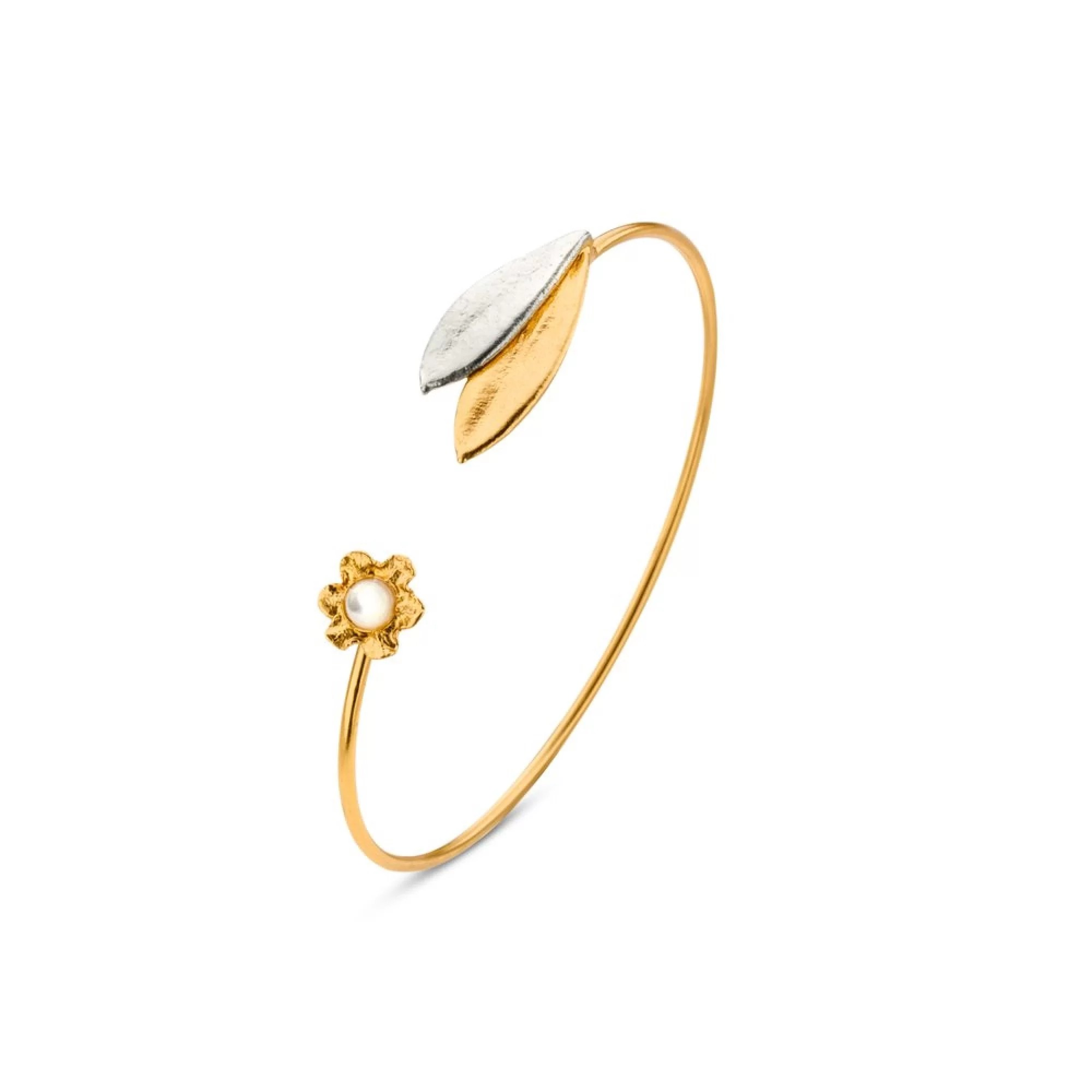 1TA0524-074 THALLO Nefeli Olive Bracelet with Flexible Wire 24K Gold and Sterling Silver Mop #s152b (A-SK-E)