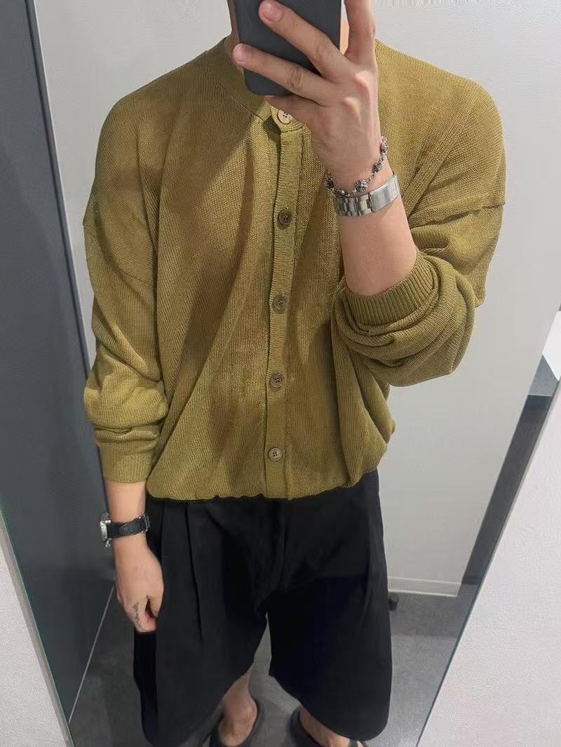 淨色圓領開胸針織線外套 GARMENTS-036JK