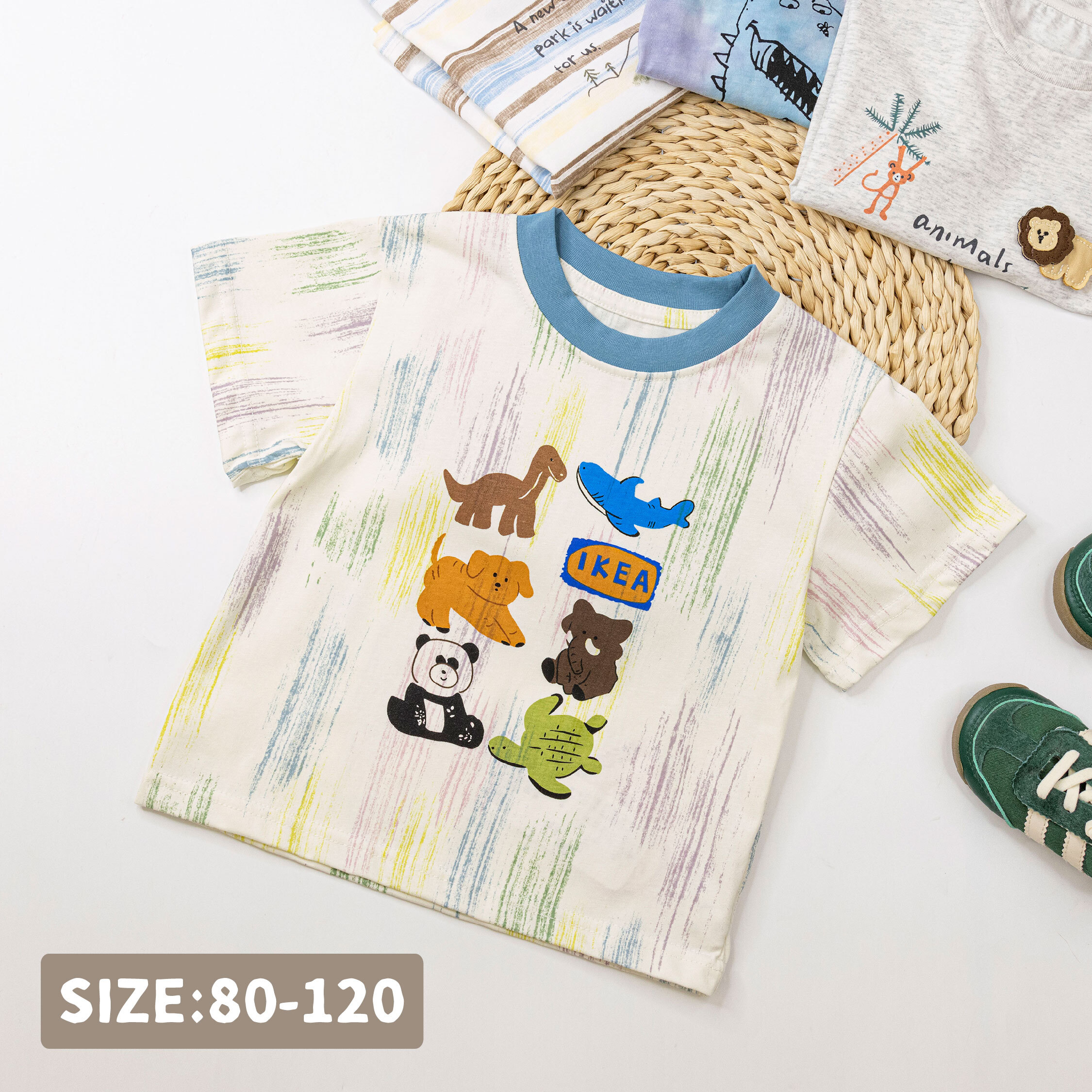 【H50296】動物炫彩刷漆設計上衣/短T