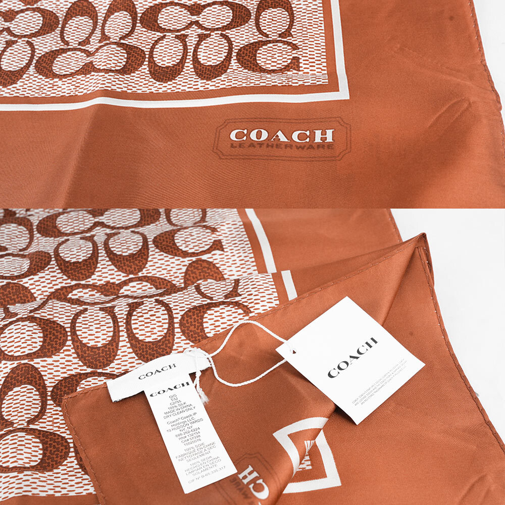 【COACH】Signature 復古經典標誌真絲方巾(亮琥珀色) C2755 BAR