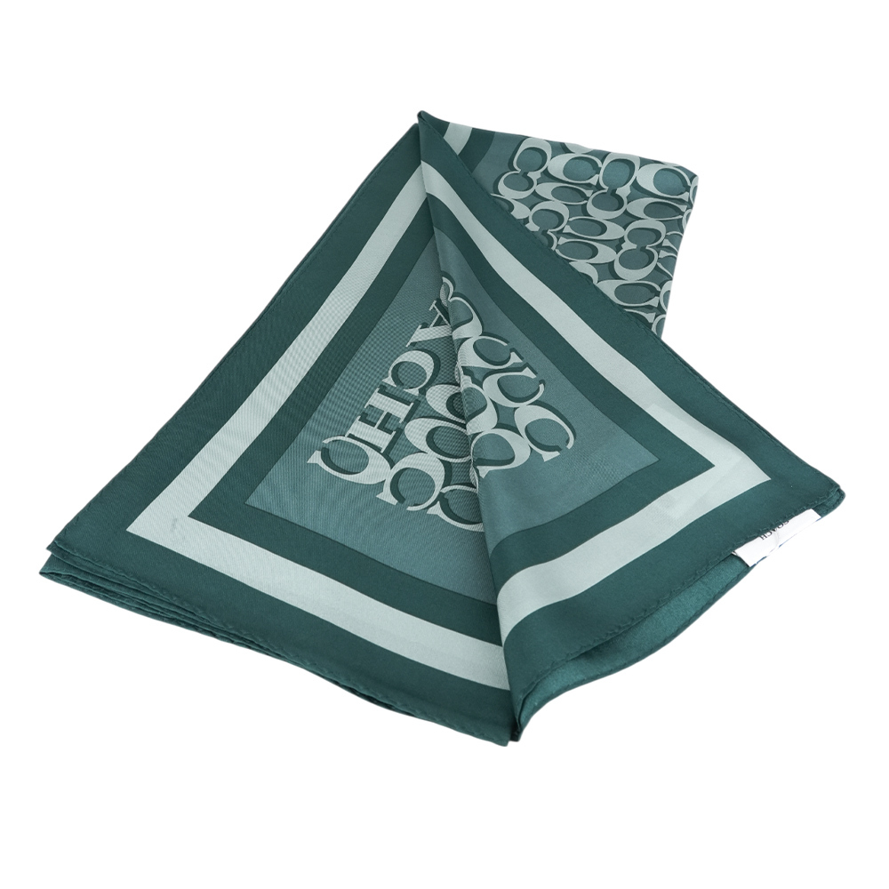 【COACH】CC Logo 經典標誌真絲方巾(深松石綠) C8362 M7Q