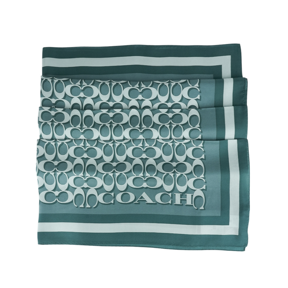 【COACH】CC Logo 經典標誌真絲方巾(深松石綠) C8362 M7Q