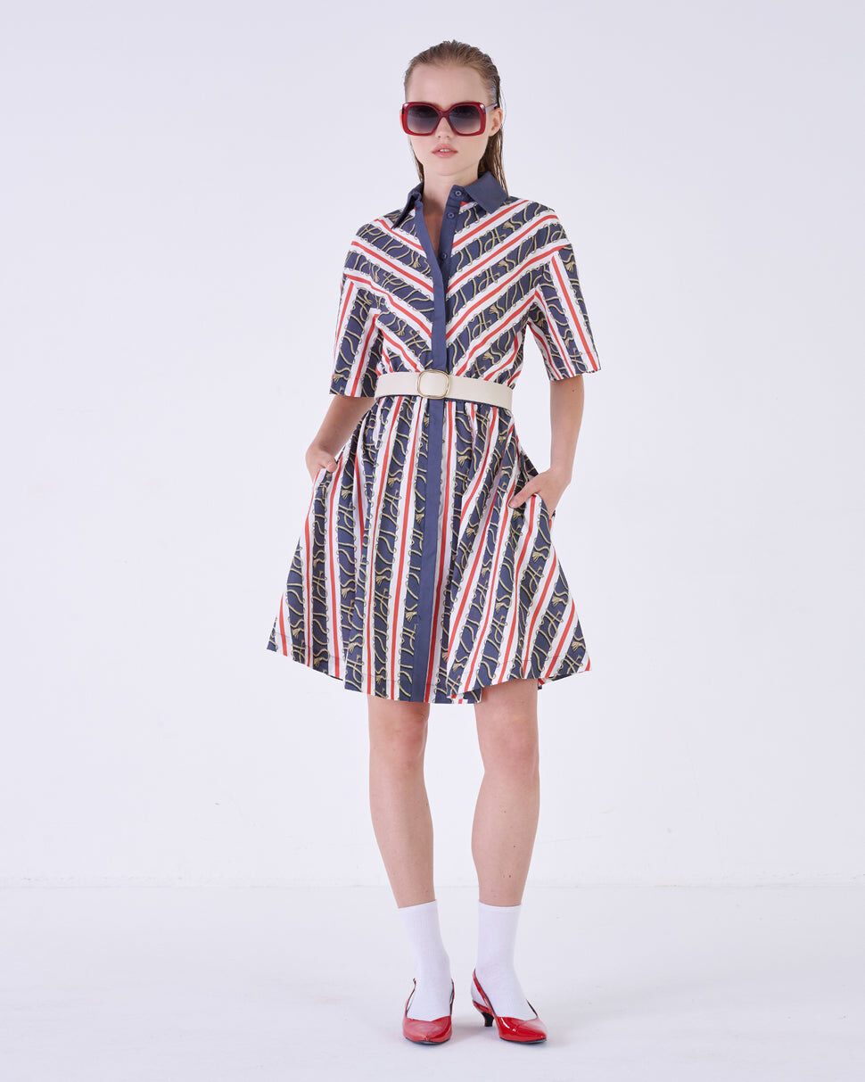 【Silvian Heach】帥氣條紋襯衫領洋裝