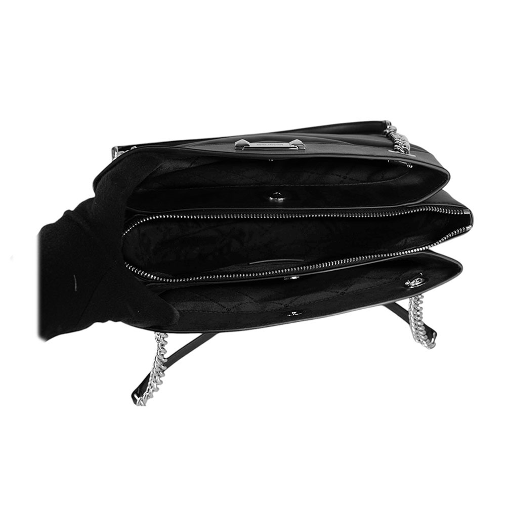 【Michael Kors】Whitney 銀釦縫線皮革鏈帶中型三層托特包(黑色) 35R4SWHT6U BLACK