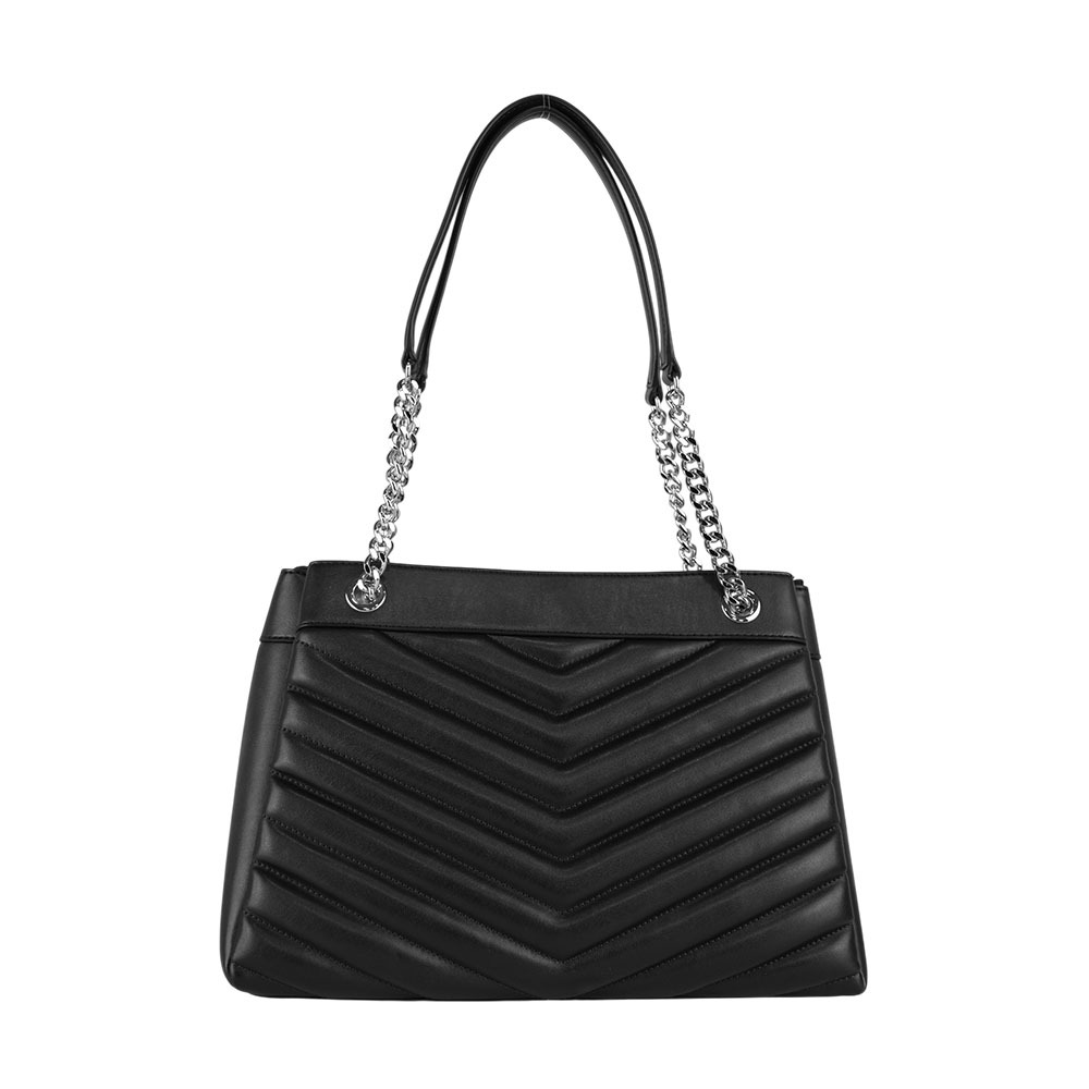 【Michael Kors】Whitney 銀釦縫線皮革鏈帶中型三層托特包(黑色) 35R4SWHT6U BLACK
