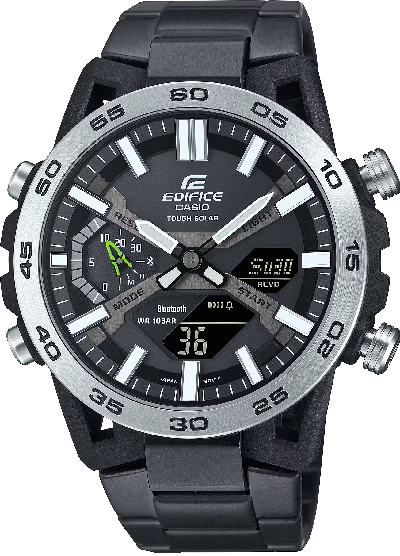 萬年鐘錶 - CASIO 卡西歐 EDIFICE 系列   方程式賽車太陽能智慧藍芽雙顯男錶 ECB-2000DD-1A 錶徑 : 47.8MM