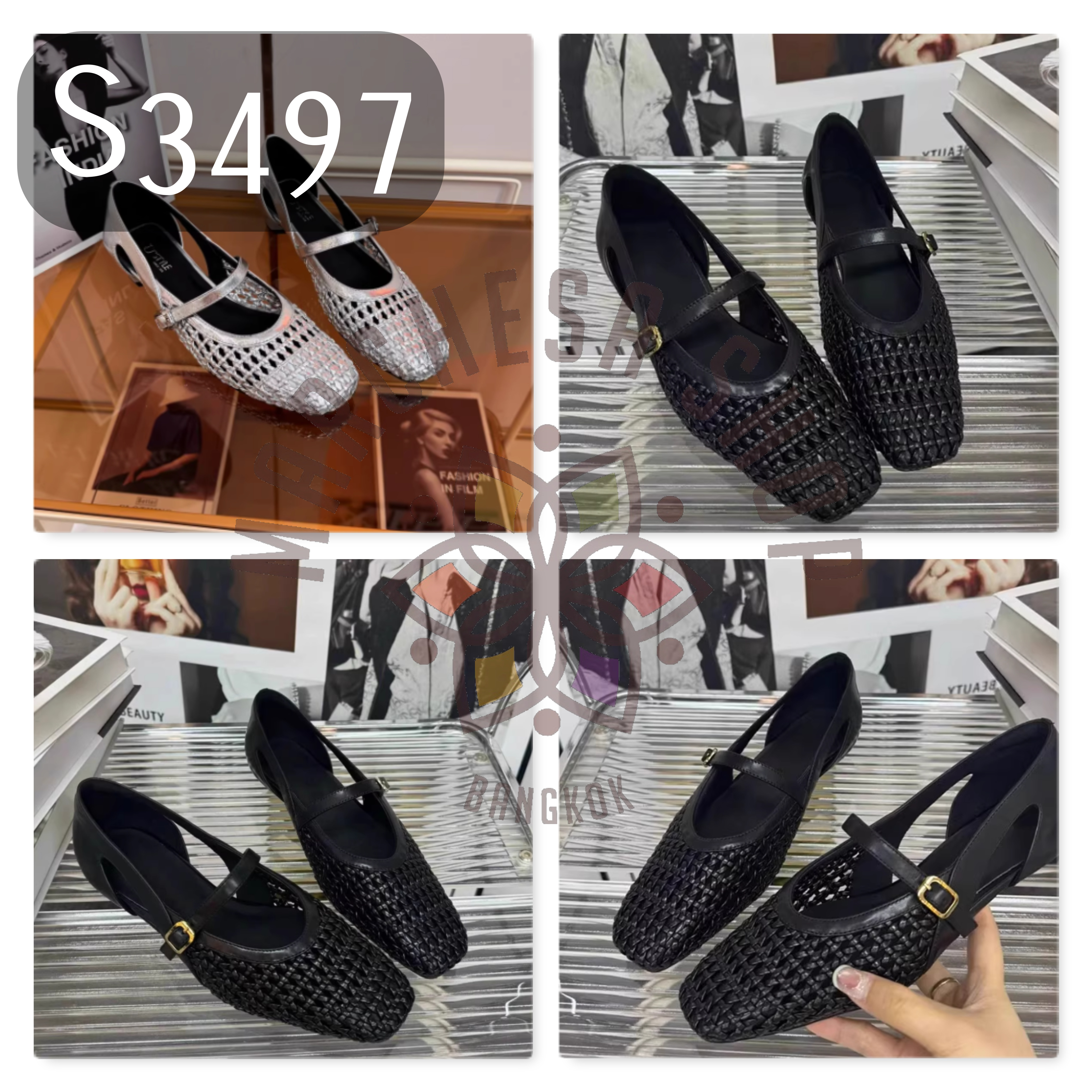 S3497 - 牛皮中空麻花編織圓頭平底涼鞋