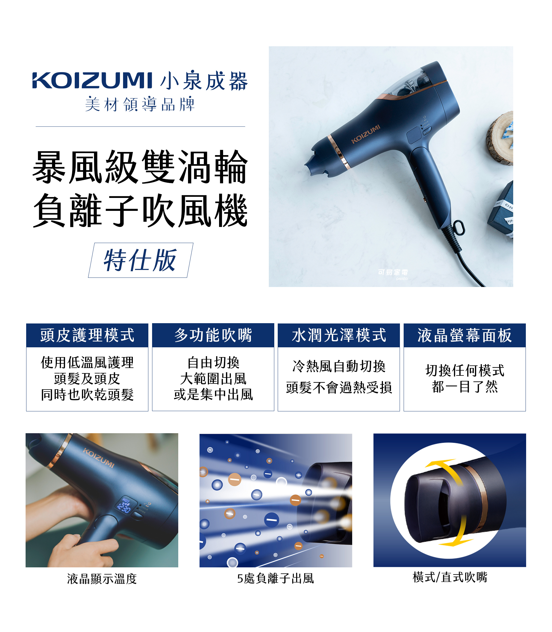 日本KOIZUMI小泉成器-MONSTER負離子吹風機-功能介紹