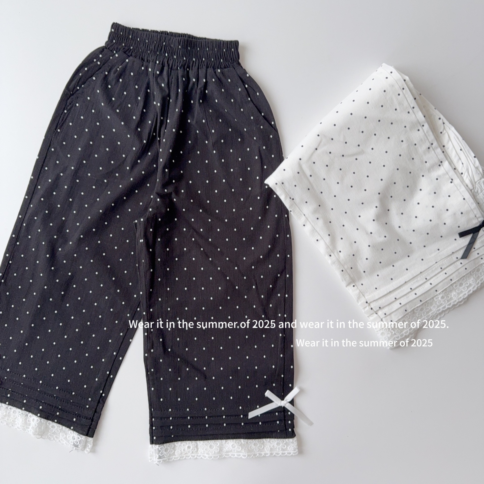 波點高腰花邊寬褲