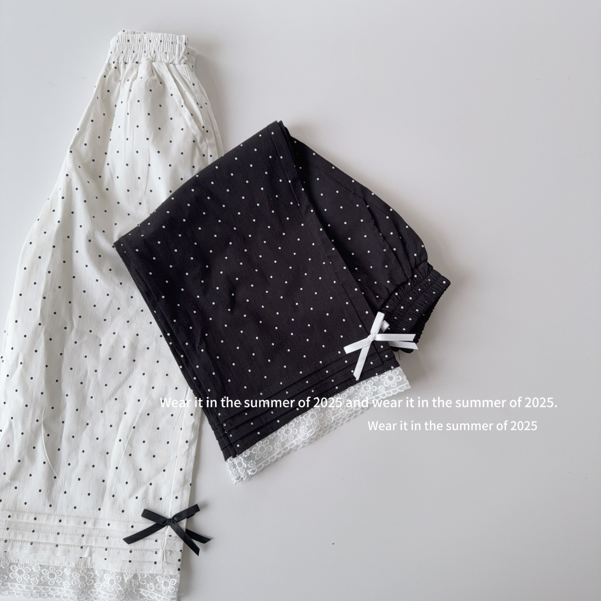 波點高腰花邊寬褲