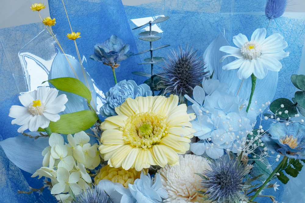 永生花花束畢業花束推薦,永生花畢業花束,海洋之星,畢業花束推薦台北向日葵特寫